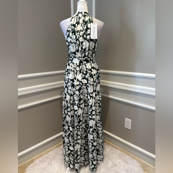 NWT Women's Halter Neck Maxi Layer Dress in Green & Floral Print - Picture 2 of 13